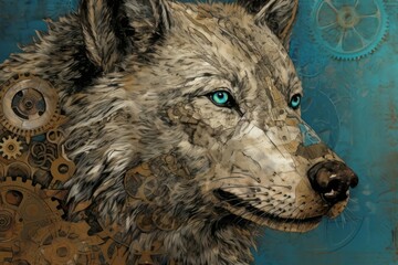Wolf spirit art portrait. Generate Ai