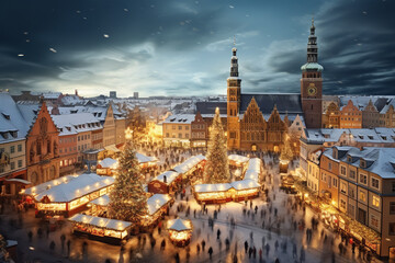As the sun sets, lanterns illuminate the market, creating a magical winter wonderland