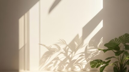 White wall with shadow and plants on it. Generative ai