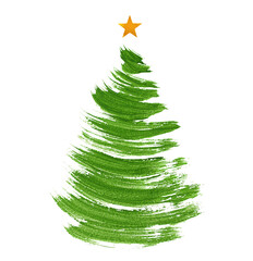 Christmas tree painted with brush strokes. white isolated background