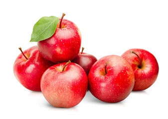 six red apples on a white isolated background