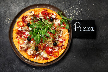 Super Healthy Vegan Vegetables and Mushrooms Pizza.