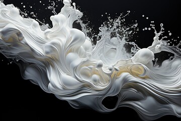 white paint swirls in water on black background