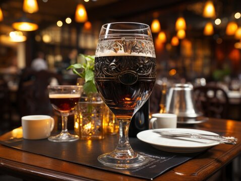 Pint Of Beer On A Bar In A Traditional Style English Pub