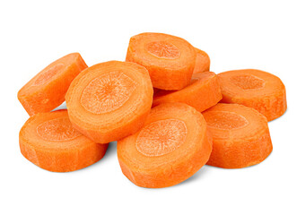 sliced carrots in circles on white isolated background