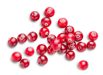 heap cranberry on a white isolated background, top view