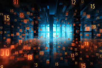 Within a digital realm, a cascade of green numbers streams endlessly, creating a mesmerizing pattern reminiscent of a virtual matrix