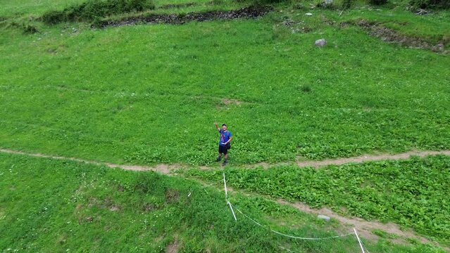 Lines and walks in drone of the scouts group helps to know yourself. The youngest most beautiful experiences , the cloudy day