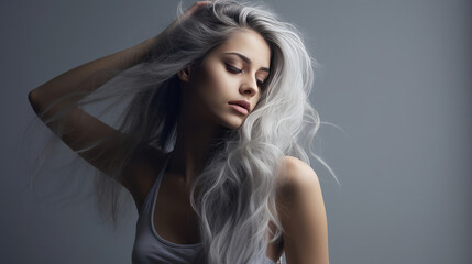 Naklejka premium Portrait of a beautiful woman with white hair