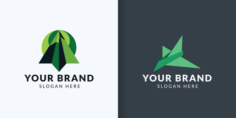 simple paper airplane logo design with skyscraper company. for mobile apps, home services, etc