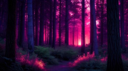 Fototapeta premium Mysterious dark forest with magic fog. Halloween concept. Generative ai