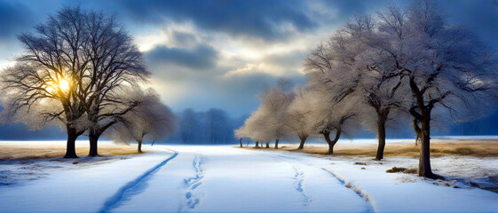 Melancholische Winterlandschaft. Einsamkeit in der Kalten Jahreszeit. ki generiert, 3d render