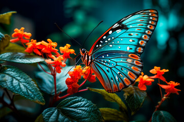 A delicate butterfly perching on a vibrant flower