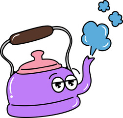Groovy kettle character camping illustration