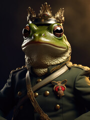 toad with  crown and uniform as king