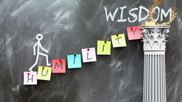 Humility leads to Wisdom - a metaphor showing how humility makes the way to reach desired wisdom. Symbolizes the importance of humility and cause and effect relationship.,3d illustration