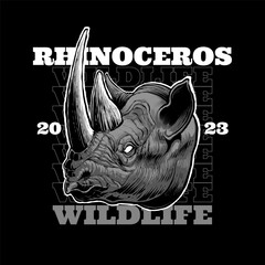the rhinoceros head illustration with text vector