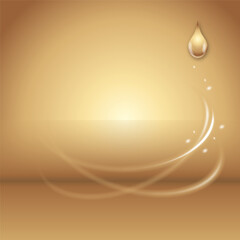 Golden Oil Drop on Gradient Background with Shining Rays
