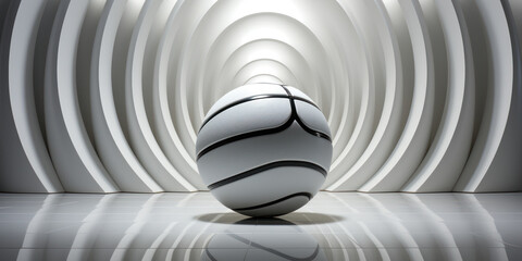 Futuristic sport concept. White basketball ball on white neon light background.