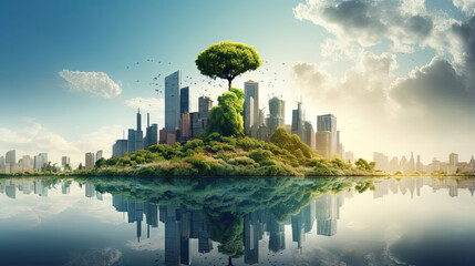 Obraz premium AI-guided climate change solutions mitigating environmental impact.