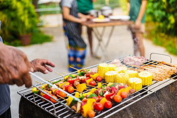 barbecue party with a happy family on weekends