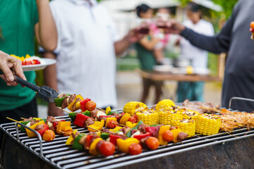 barbecue party with a happy family on weekends