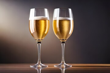 two glasses of champagne on black background