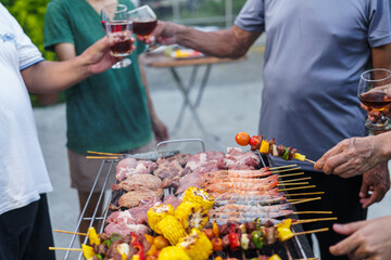 barbecue party with a happy family on weekends