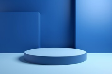 Mockup illustration of geometric blue podium for product presentation generative ai