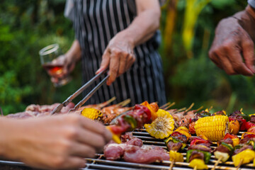 barbecue party with a happy family on weekends