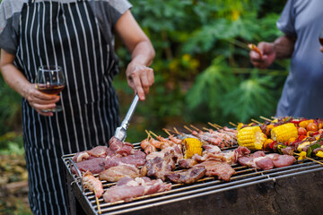 barbecue party with a happy family on weekends