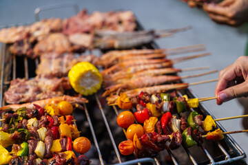 barbecue party with a happy family on weekends