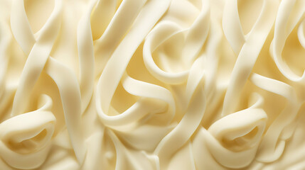 White chocolate curls background. Flat lay composition. Generative AI