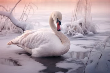 Zelfklevend Fotobehang Arctic swan in the winter © Veniamin Kraskov