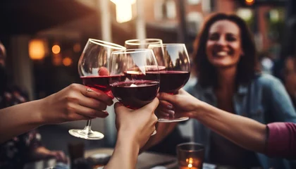 Fotobehang Millennial friends raising their glasses of red wine © kilimanjaro 