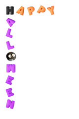 HAPPY HALLOWEEN typography made with alphabet cookies and dark chocolate ghost bun on transparent background, png file