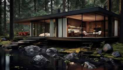 Fototapeta na wymiar Modern Design House in the Forest