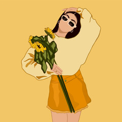 Girl holding sunflowers