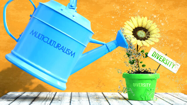 Multiculturalism gives diversity. A metaphor in which multiculturalism is the power that makes diversity to grow and become stronger.,3d illustration