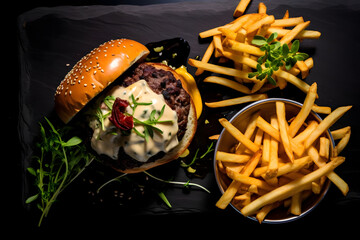 Gourmet Burger with Truffle Fries, deluxe burger meal with flair