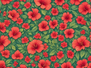 Fototapeta premium Hibiscus Seamless Tropical flowers background Wallpaper. Generative AI