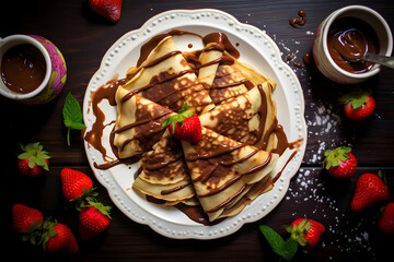 Strawberry Nutella Crepes, delightful thin pancakes with strawberry and Nutella