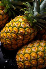 Pineapple banner. Pineapples background. Close-up food photography