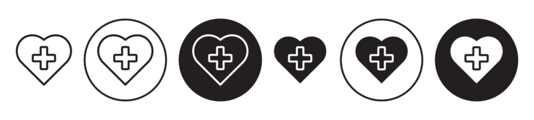 Health care vector Icon set. heart health vector symbol in black color. suitable for apps and website UI designs