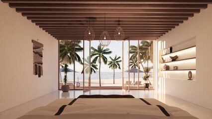 summer villa with beach viewing, 3d illustration rendering