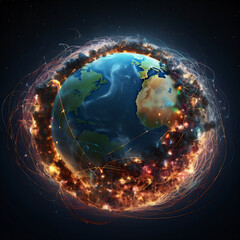 Obraz na płótnie Canvas Futuristic online internet network around planet earth.