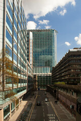 Fototapeta na wymiar A sunny view of a London street near the barbican center