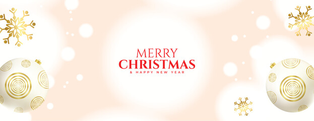 Merry Christmas cream color background creative banner or poster design with ball