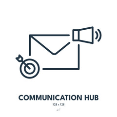 Communication Hub Icon. Connection, Chat, Message. Editable Stroke. Simple Vector Icon