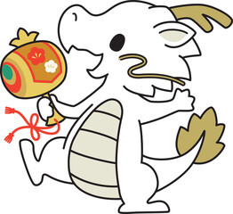 打ち出の小槌を持った龍のかわいいイラスト